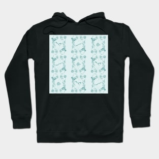 Modern checker with floral wreath and Scandinavian animals | blue monotone Hoodie